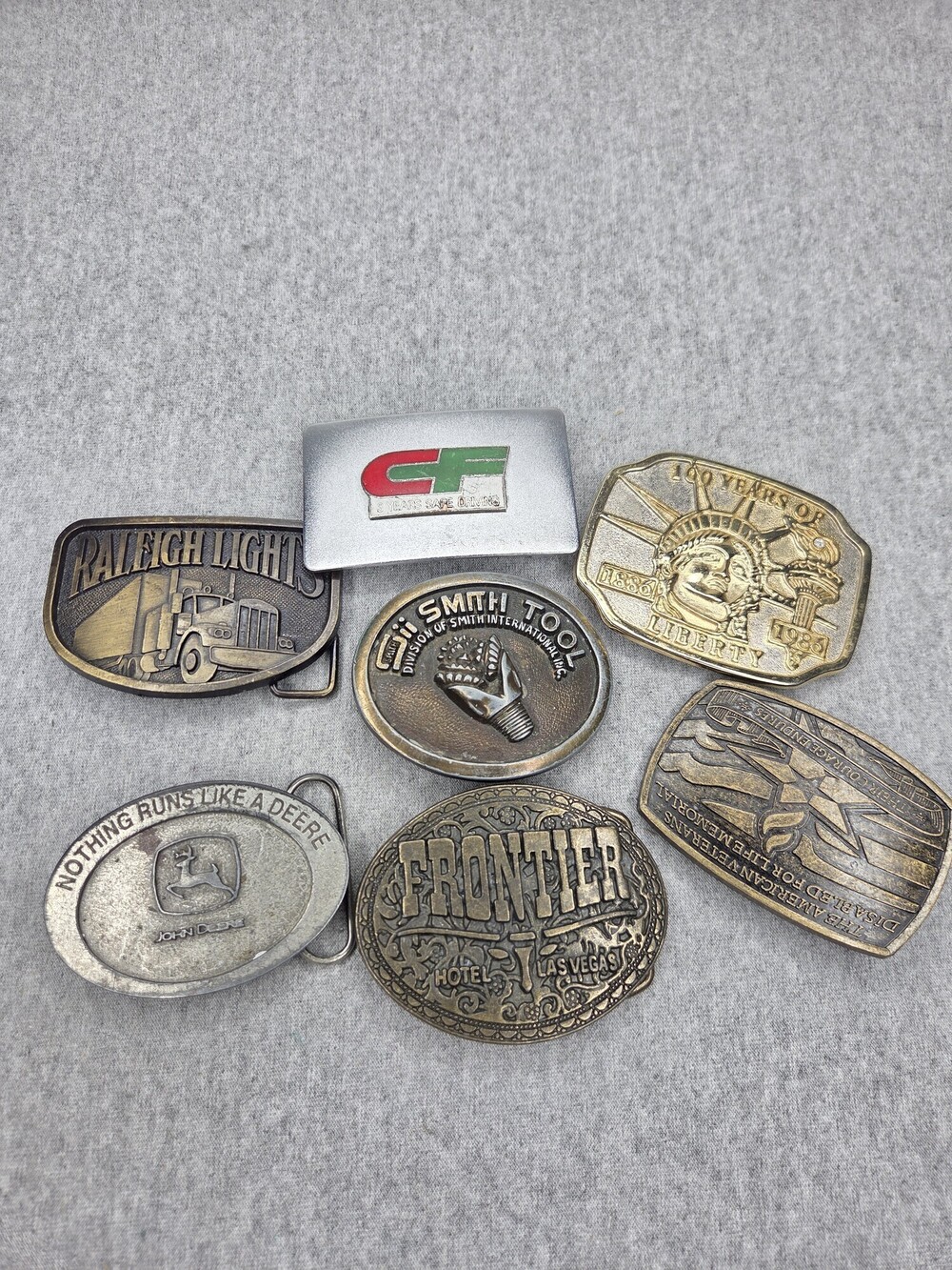 Vintage Lot of 7 Advertising Belt Buckles John Deere Smith Tool Frontier